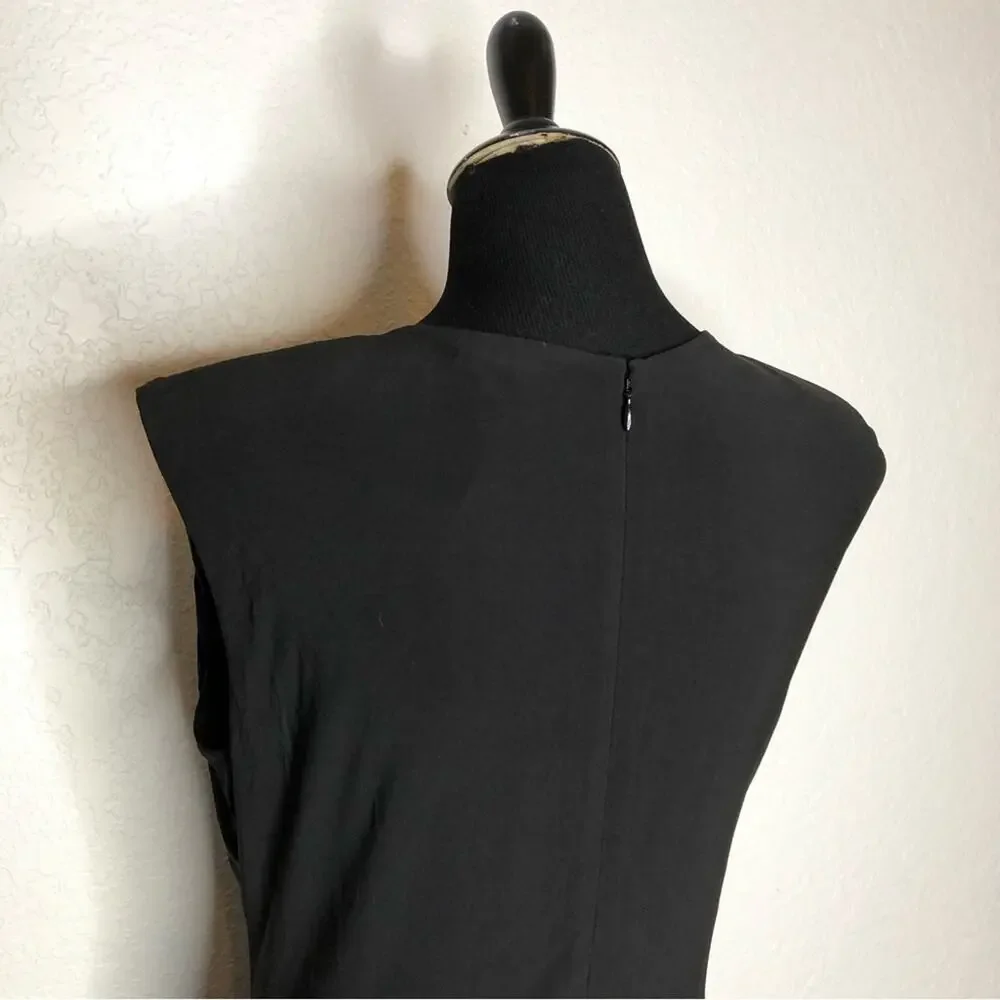 WHBM black draped front grommet cap sleeve midi dress size Medium NWT classic